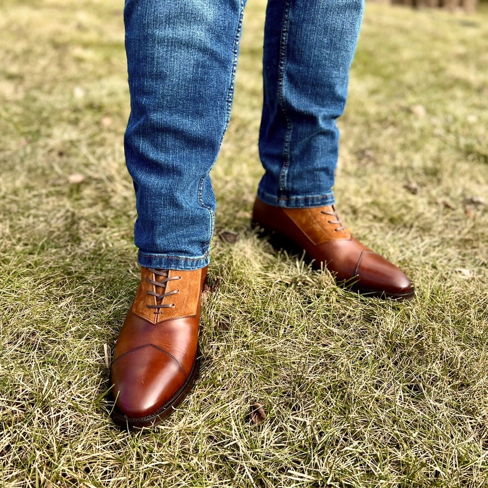 The Panuncio Bolivar Balmoral Boot in brandy colored suede/leather combo. - Picture 3 of 6